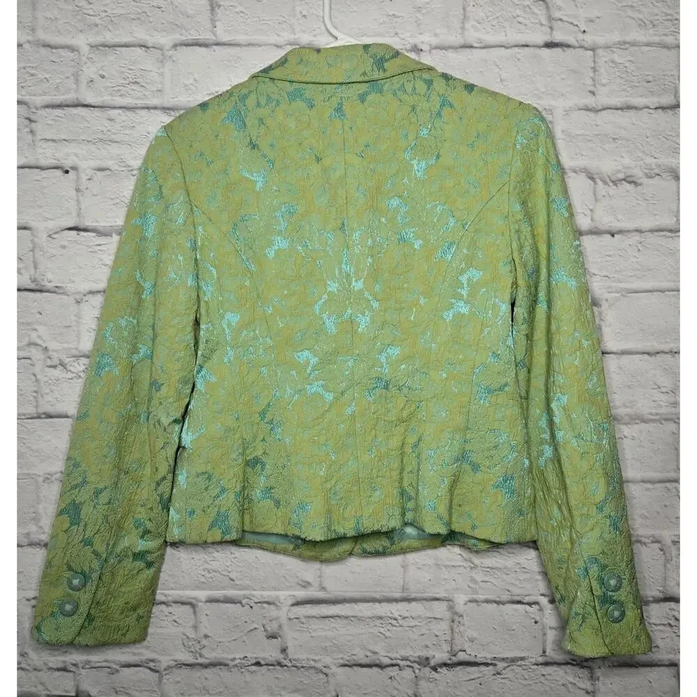 Vintage Y2K Sara Campbell green mint embroidered blazer bow pockets 6. - Picture 3 of 7